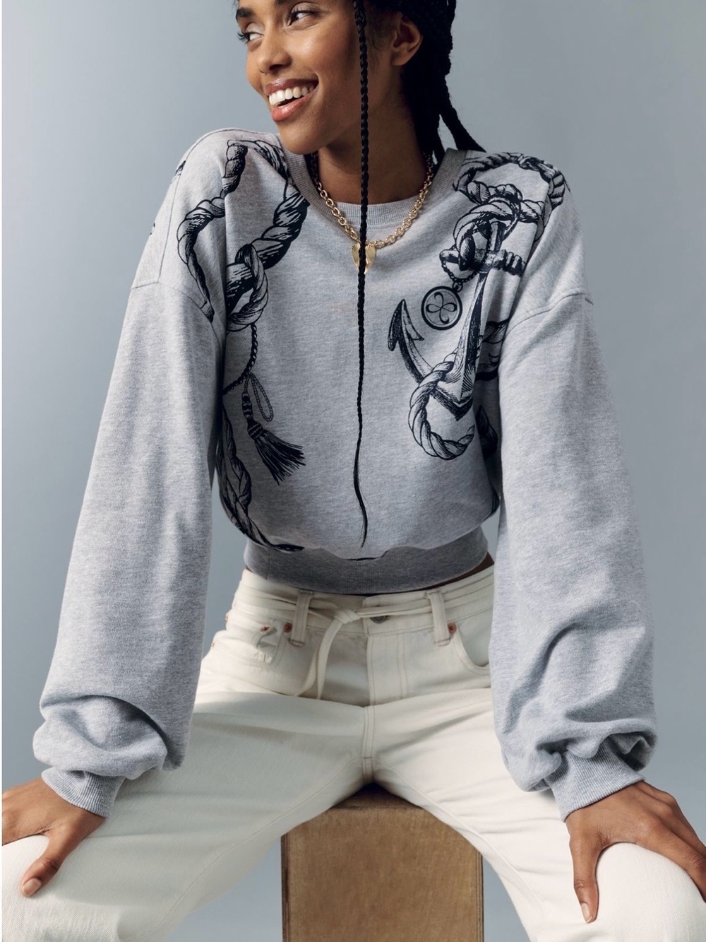 Anthropologie Maeve Grey puff sleeve sweatshirt .